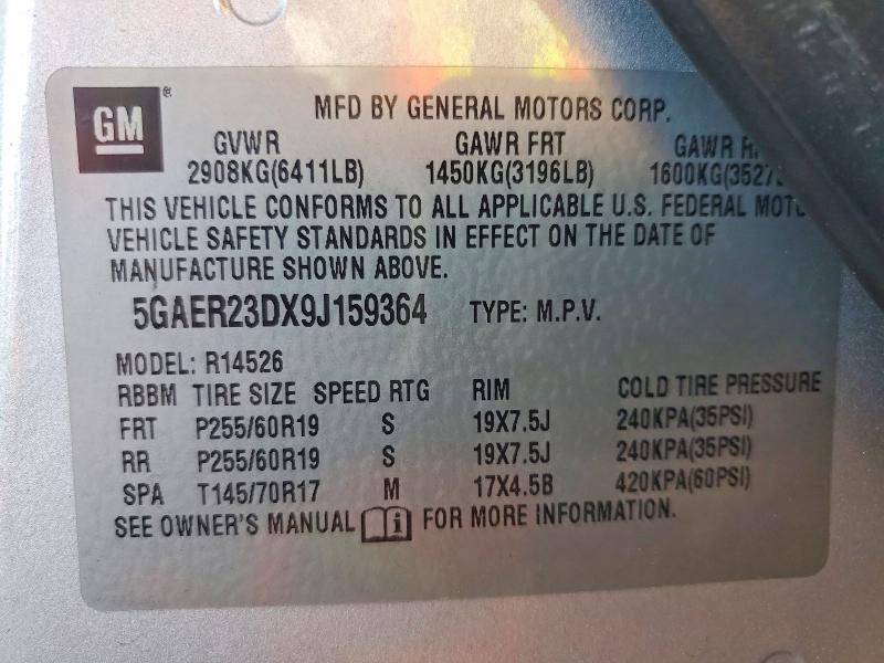 79980335 :رقم المزاد ، 5GAER23DX9J159364 vin ، 2009 Buick Enclave مزاد بيع