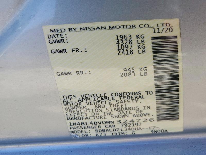 Aukcja sprzedaży 2021 Nissan Altima, vin: 1N4BL4BV0MN324726, numer aukcji: 47016456