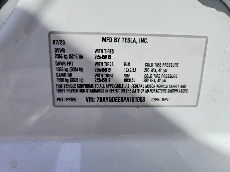 Aukcja sprzedaży 2023 Tesla Model Y, vin: 7SAYGDEE8PA151058, numer aukcji: 41966566