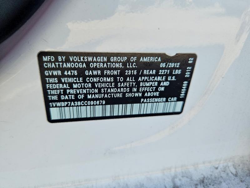 Продажа на аукционе авто 2012 Volkswagen Passat, vin: 1VWBP7A38CC090679, номер лота: 46196306