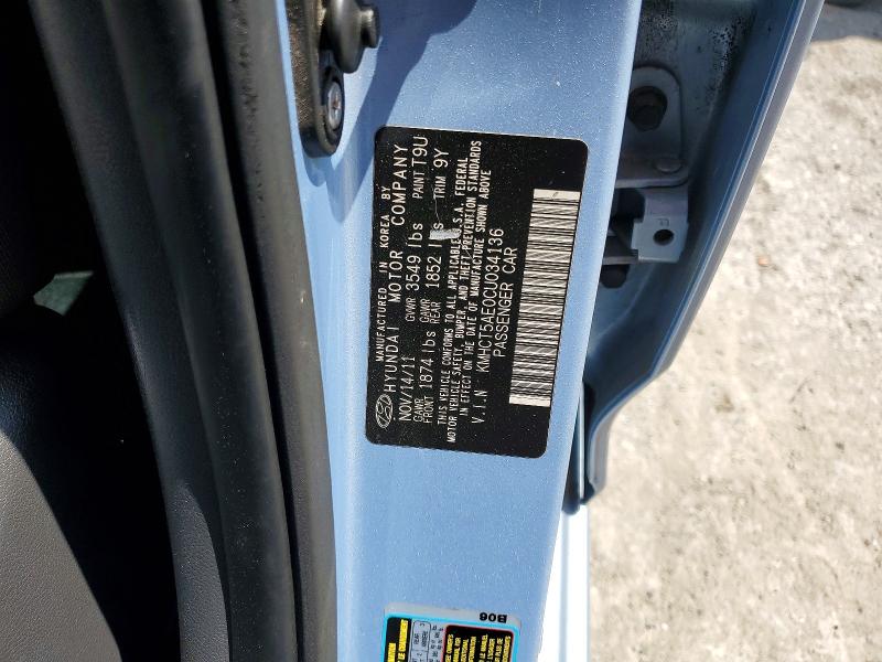 47246336 :رقم المزاد ، KMHCT5AE0CU034136 vin ، 2012 Hyundai Accent مزاد بيع