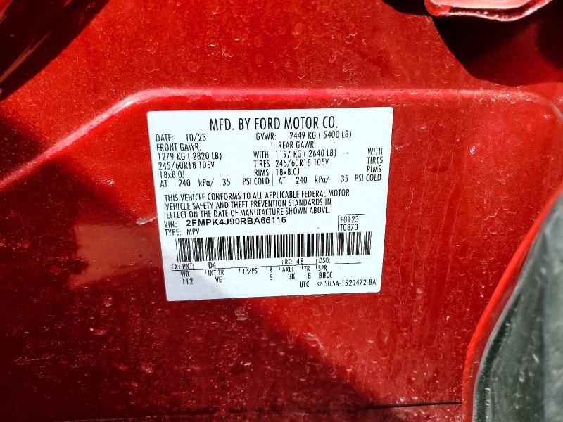 2024 Ford Edge მანქანა იყიდება აუქციონზე, vin: 2FMPK4J90RBA66116, აუქციონის ნომერი: 46481486