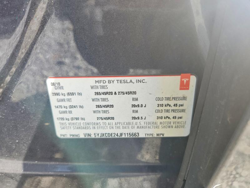 Продаж на аукціоні авто 2018 Tesla Model X, vin: 5YJXCDE24JF115663, номер лоту: 79979225