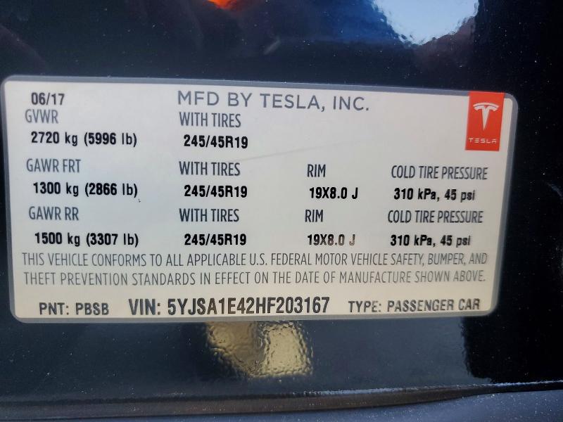 Продаж на аукціоні авто 2017 Tesla Model S, vin: 5YJSA1E42HF203167, номер лоту: 47322046