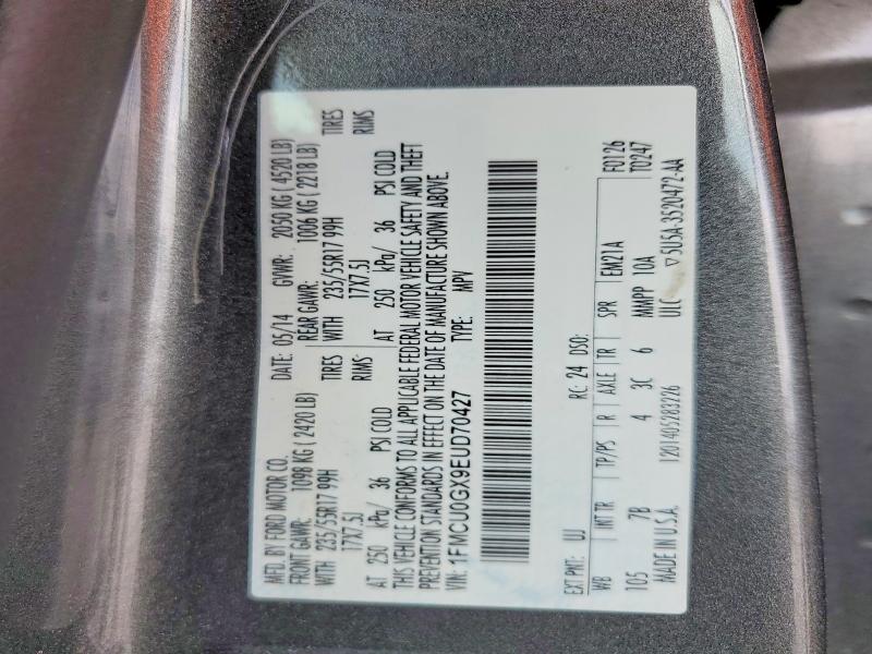 41894036 :رقم المزاد ، 1FMCU0GX9EUD70427 vin ، 2014 Ford Escape مزاد بيع