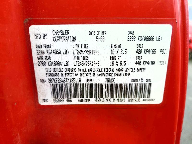 46766376 :رقم المزاد ، 3B7KF23W3TM185116 vin ، 1996 Dodge Ram 2500 مزاد بيع
