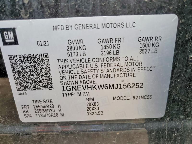Продаж на аукціоні авто 2021 Chevrolet Traverse, vin: 1GNEVHKW6MJ156252, номер лоту: 45766556