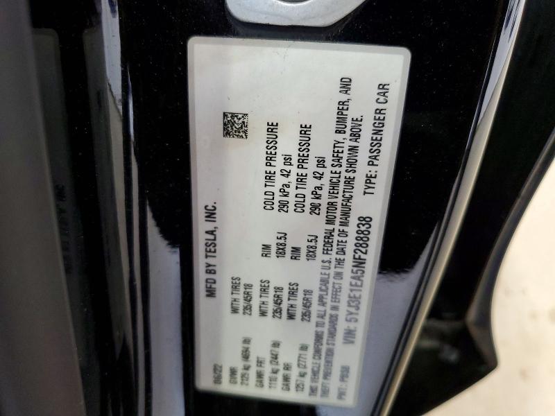 Aukcja sprzedaży 2022 Tesla Model 3, vin: 5YJ3E1EA5NF288838, numer aukcji: 45926976