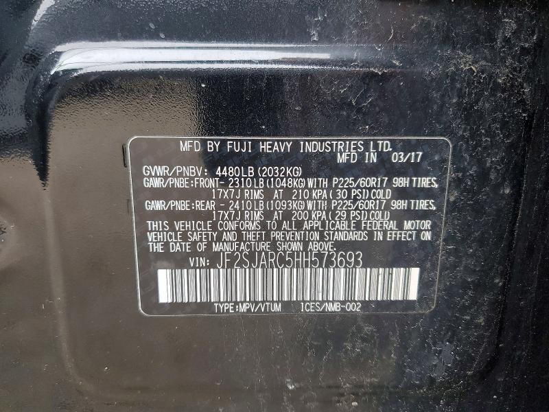 2017 Subaru Forester მანქანა იყიდება აუქციონზე, vin: JF2SJARC5HH573693, აუქციონის ნომერი: 46100216