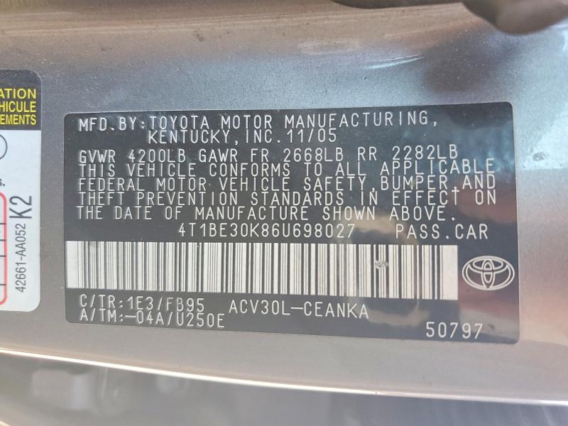 Aukcja sprzedaży 2006 Toyota Camry, vin: 4T1BE30K86U698027, numer aukcji: 46499776
