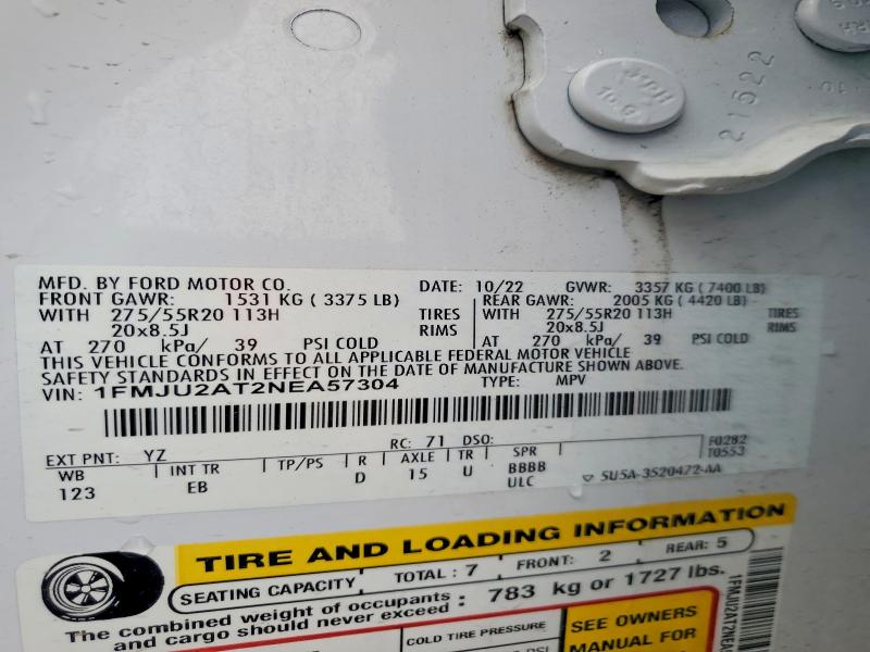 Продажа на аукционе авто 2022 Ford Expedition, vin: 1FMJU2AT2NEA57304, номер лота: 46999436