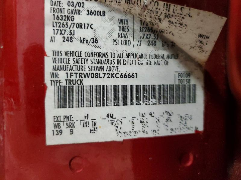 48057396 :رقم المزاد ، 1FTRW08L72KC66661 vin ، 2002 Ford F150 مزاد بيع
