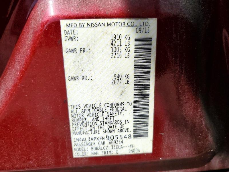 Продажа на аукционе авто 2015 Nissan Altima, vin: 1N4AL3APXFN905548, номер лота: 47099856