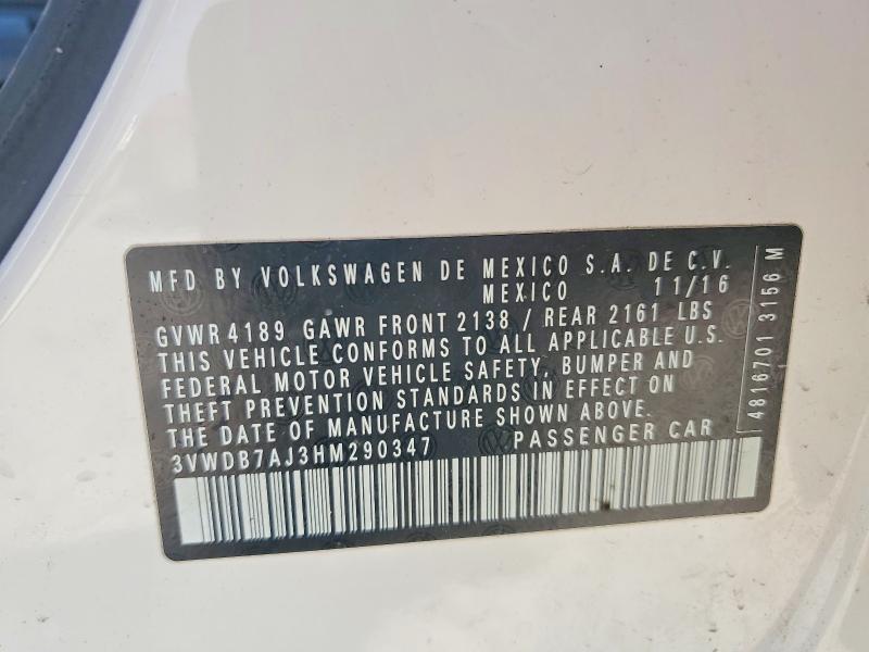 Продажа на аукционе авто 2017 Volkswagen Jetta, vin: 3VWDB7AJ3HM290347, номер лота: 47619996