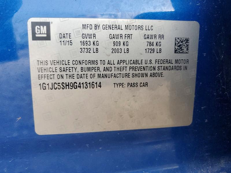 Aukcja sprzedaży 2016 Chevrolet Sonic, vin: 1G1JC5SH9G4131614, numer aukcji: 48289166