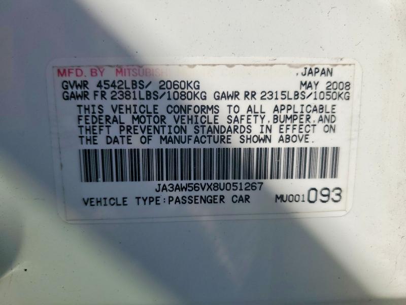 Aukcja sprzedaży 2008 Mitsubishi Lancer, vin: JA3AW56VX8U051267, numer aukcji: 46621646
