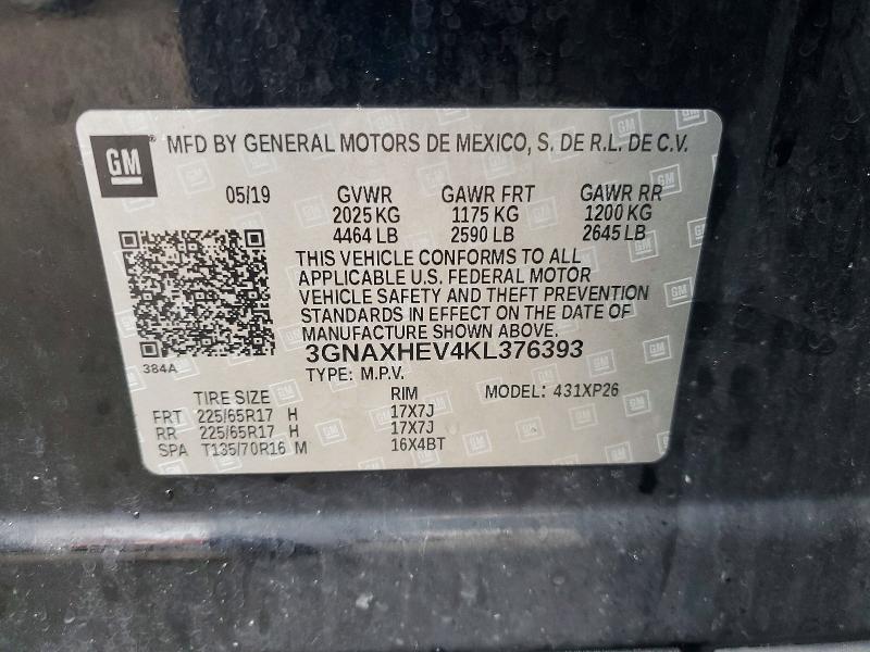 Aukcja sprzedaży 2019 Chevrolet Equinox, vin: 3GNAXHEV4KL376393, numer aukcji: 79668905