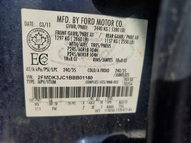 2011 Ford Edge მანქანა იყიდება აუქციონზე, vin: 2FMDK3JC1BBB01180, აუქციონის ნომერი: 79827005