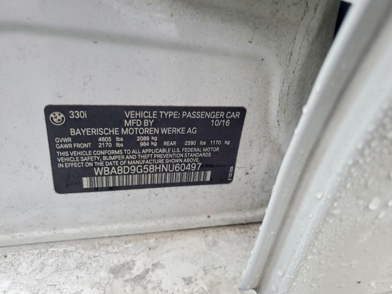 2017 Bmw 330 მანქანა იყიდება აუქციონზე, vin: WBA8D9G58HNU60497, აუქციონის ნომერი: 78684905