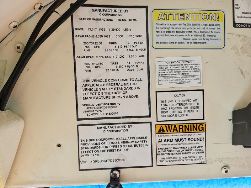 47033046 :رقم المزاد ، 4DRBUSKP7DB300076 vin ، 2013 Ic Corporation Ic Bus مزاد بيع