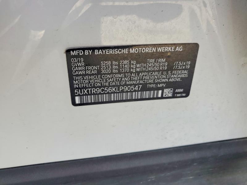 45492186 :رقم المزاد ، 5UXTR9C56KLP90547 vin ، 2019 Bmw X3 مزاد بيع