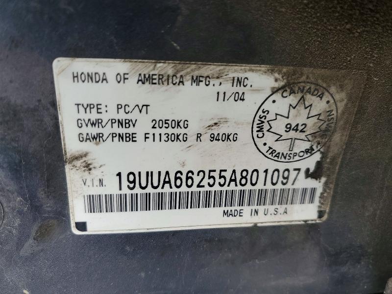 Auction sale of the 2005 Acura Tl, vin: 19UUA66255A801097, lot number: 45848276