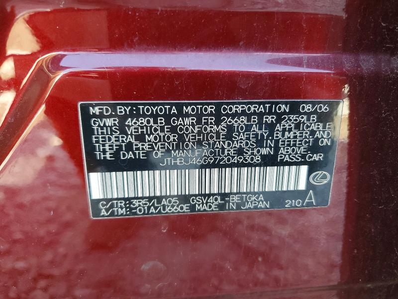 Aukcja sprzedaży 2007 Lexus Es, vin: JTHBJ46G972049308, numer aukcji: 48168136