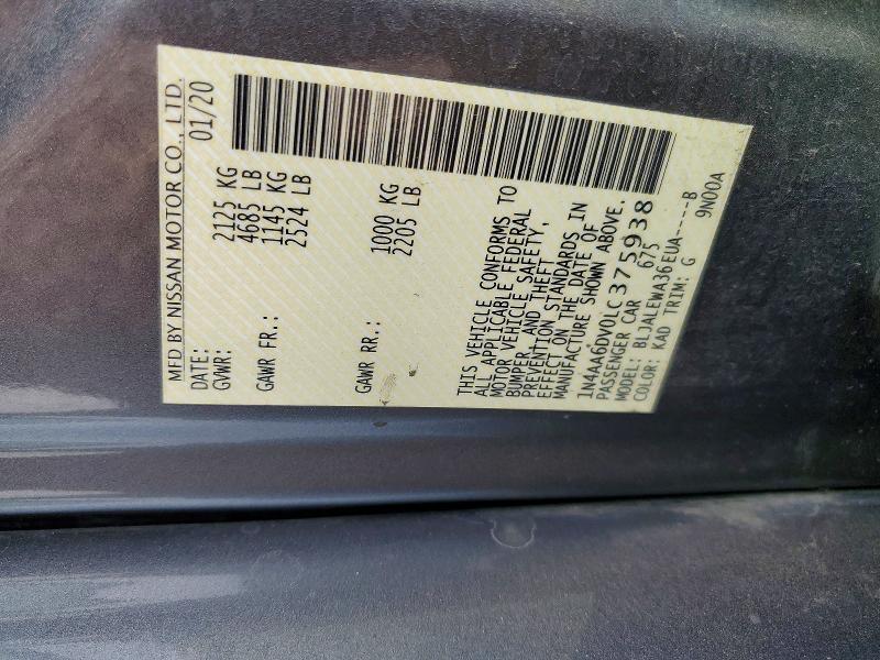 Auction sale of the 2020 Nissan Maxima, vin: 1N4AA6DV0LC375938, lot number: 79910875