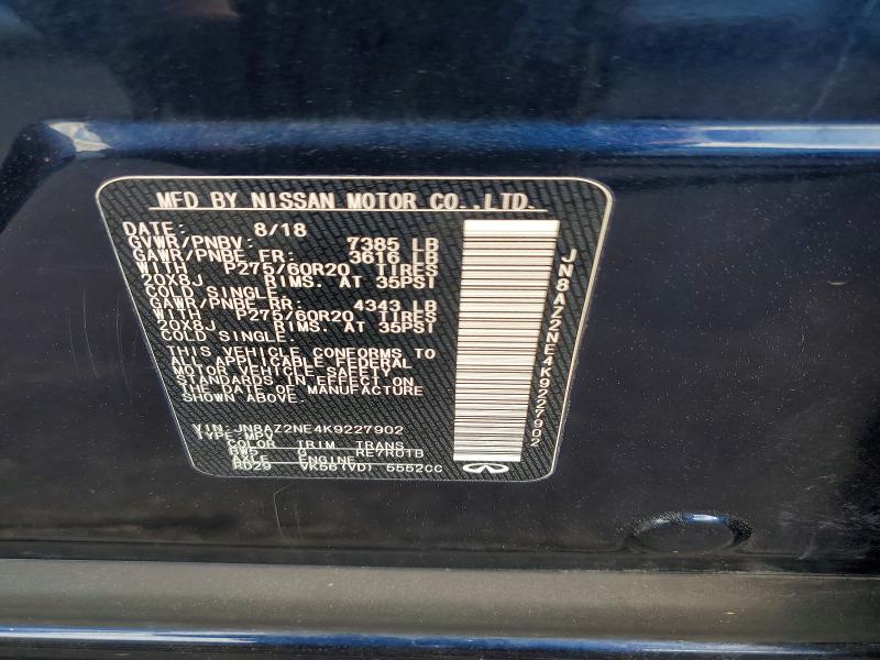 42064806 :رقم المزاد ، JN8AZ2NE4K9227902 vin ، 2019 Infiniti Qx80 مزاد بيع