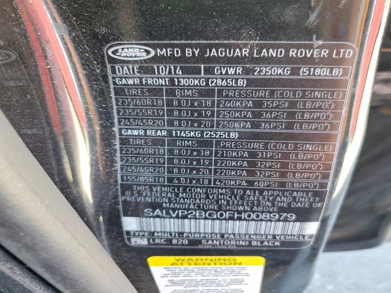 79819785 :رقم المزاد ، SALVP2BG0FH008979 vin ، 2015 Land Range Rove مزاد بيع
