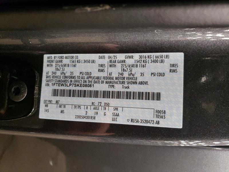 46401816 :رقم المزاد ، 1FTEW3LP7SKE08081 vin ، 2025 Ford F150 مزاد بيع