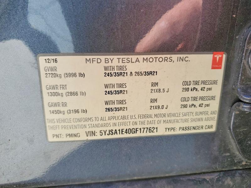 Продажа на аукционе авто 2016 Tesla Model S, vin: 5YJSA1E40GF177621, номер лота: 79444495
