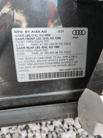 2022 Audi Sq5 მანქანა იყიდება აუქციონზე, vin: WA114AFY1N2047071, აუქციონის ნომერი: 46854456