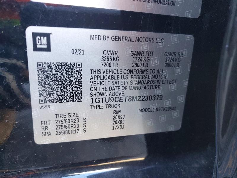 46270066 :رقم المزاد ، 1GTU9CET8MZ230379 vin ، 2021 Gmc Sierra مزاد بيع