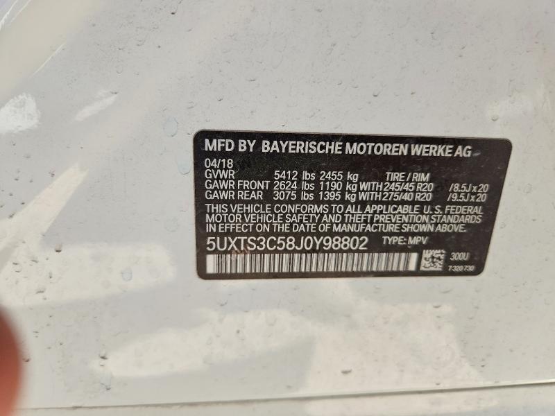 46041486 :رقم المزاد ، 5UXTS3C58J0Y98802 vin ، 2018 Bmw X3 مزاد بيع