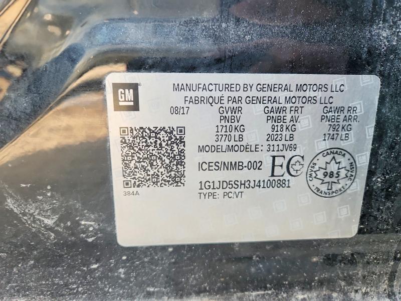 Aukcja sprzedaży 2018 Chevrolet Sonic, vin: 1G1JD5SH3J4100881, numer aukcji: 79991195