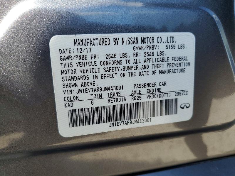 48011926 :رقم المزاد ، JN1EV7AR9JM443001 vin ، 2018 Infiniti Q50 مزاد بيع