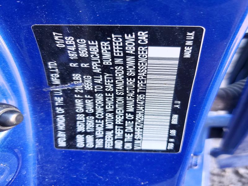 Продаж на аукціоні авто 2017 Honda Civic, vin: SHHFK7H29HU414795, номер лоту: 45976216