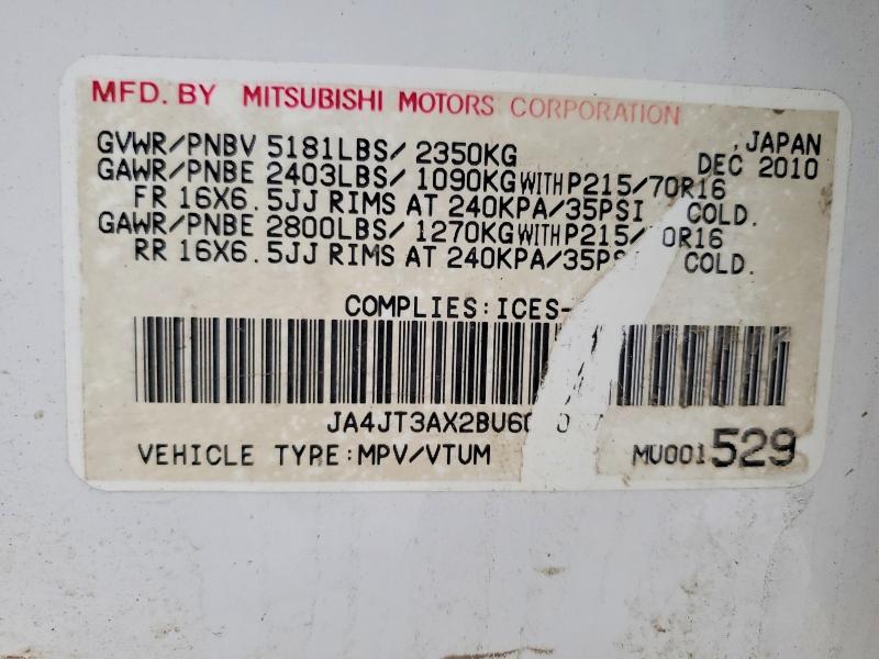 47176416 :رقم المزاد ، JA4JT3AX2BU607077 vin ، 2011 Mitsubishi Outlander مزاد بيع