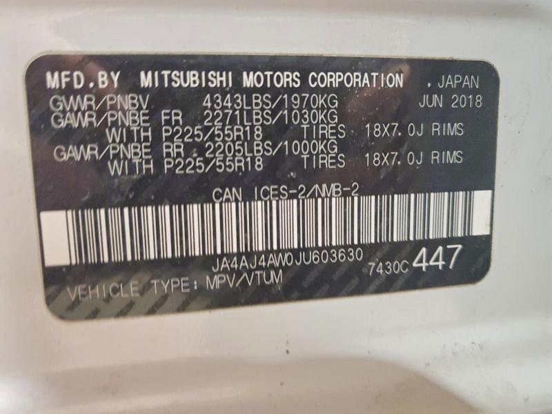 41785126 :رقم المزاد ، JA4AJ4AW0JU603630 vin ، 2018 Mitsubishi Rvr مزاد بيع