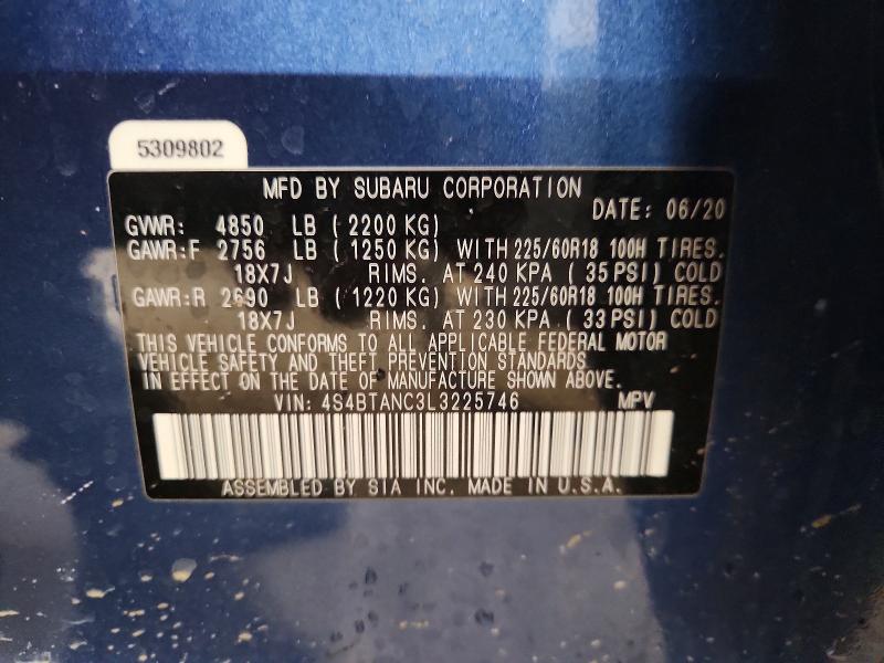 Aukcja sprzedaży 2020 Subaru Outback, vin: 4S4BTANC3L3225746, numer aukcji: 48075826