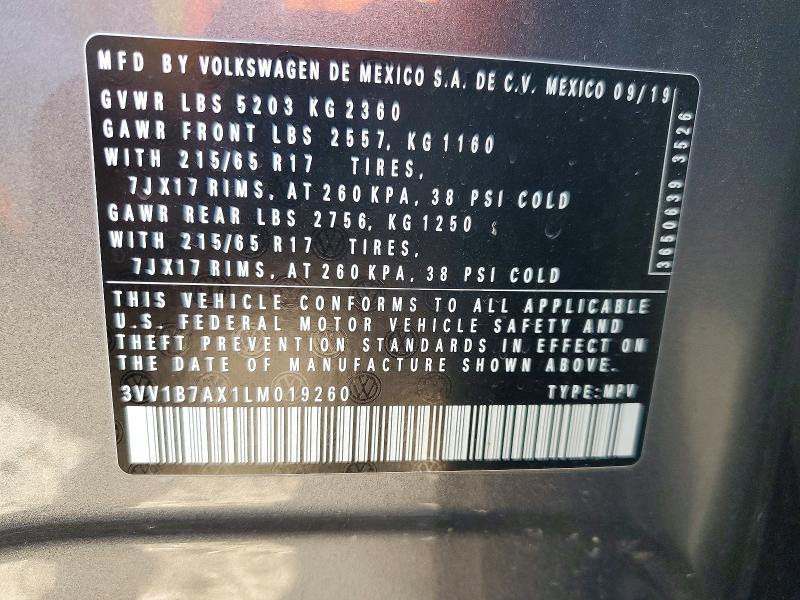 Aukcja sprzedaży 2020 Volkswagen Tiguan, vin: 3VV1B7AX1LM019260, numer aukcji: 47540116