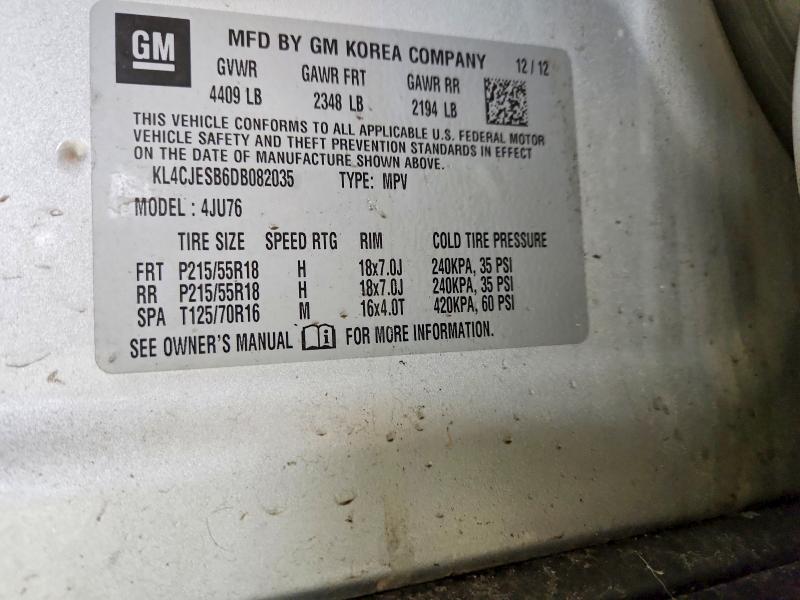 2013 Buick Encore მანქანა იყიდება აუქციონზე, vin: KL4CJESB6DB082035, აუქციონის ნომერი: 45922726
