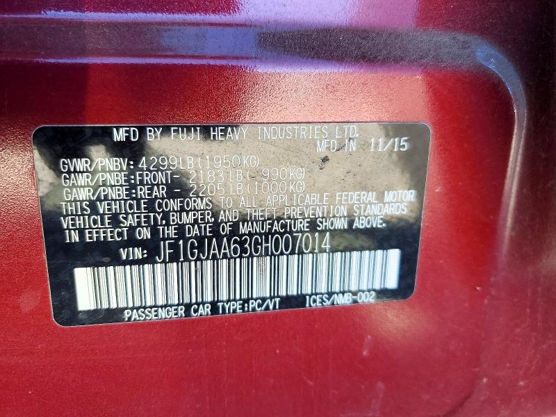 45849776 :رقم المزاد ، JF1GJAA63GH007014 vin ، 2016 Subaru Impreza مزاد بيع