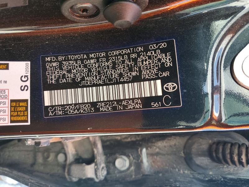 Aukcja sprzedaży 2020 Toyota Corolla, vin: JTDEPRAE1LJ114457, numer aukcji: 79624565