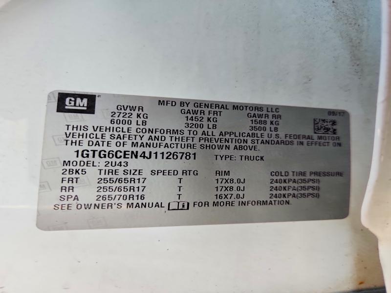 Aukcja sprzedaży 2018 Gmc Canyon, vin: 1GTG6CEN4J1126781, numer aukcji: 45949766