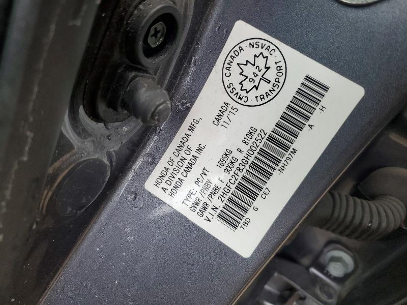 79909955 :رقم المزاد ، 2HGFC2F83GH002522 vin ، 2016 Honda Civic مزاد بيع