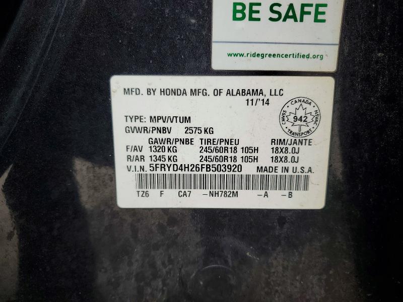 46360976 :رقم المزاد ، 5FRYD4H26FB503920 vin ، 2015 Acura Mdx مزاد بيع