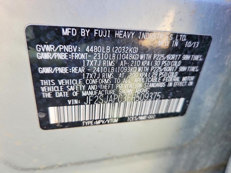 2014 Subaru Forester მანქანა იყიდება აუქციონზე, vin: JF2SJAPC3EH509375, აუქციონის ნომერი: 41716436