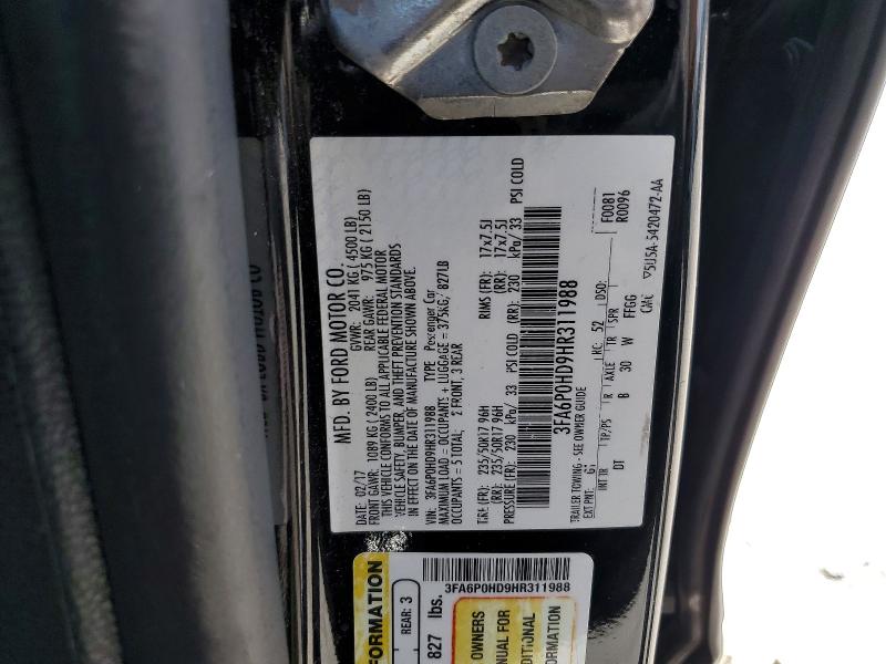 Auction sale of the 2017 Ford Fusion, vin: 3FA6P0HD9HR311988, lot number: 47526716